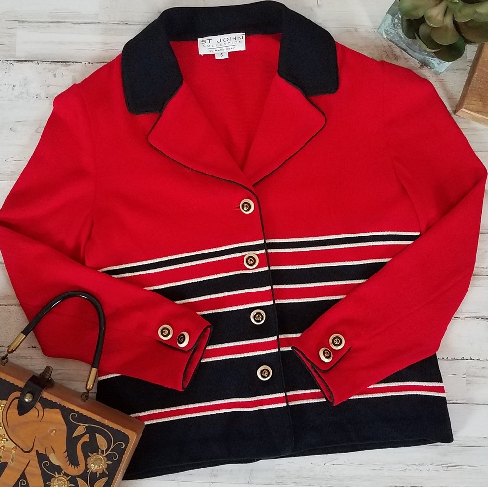 St. John Collection Red knit blazer jacket, sz 6 - Picture 5 of 8